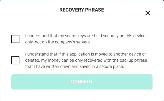 Yoroi Recovery Confirmation